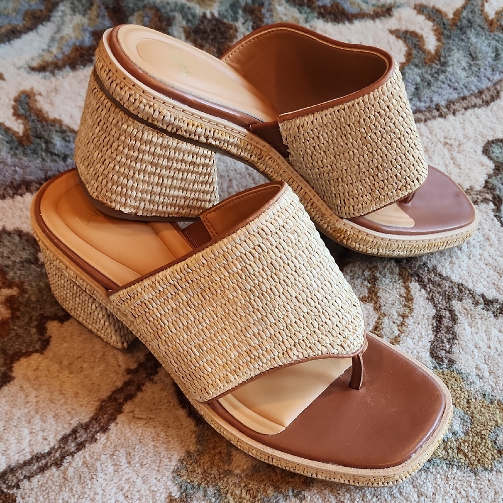 Franco Sarto Natural Woven Block Heel Sandals